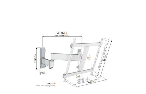 Vogel's TVM 3445 Wit Draaibare Tv-beugel - TV muurbeugel