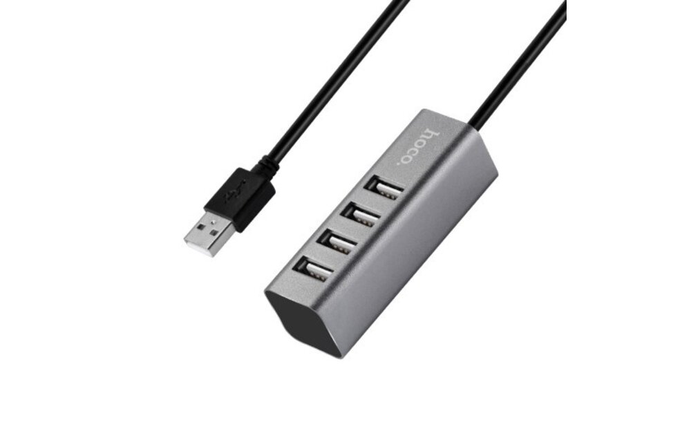Hoco USB 2.0 HUB 4 poorten Grijs - USB-hub