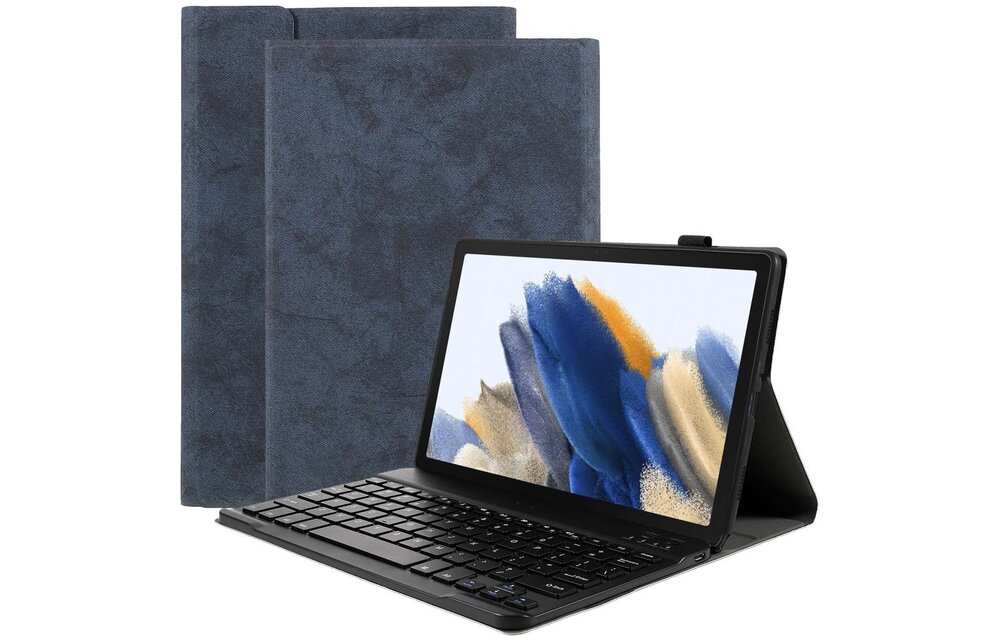 Just in Case Vintage Bluetooth Keyboard Cover - Samsung Galaxy Tab A8 - Blauw - Beschermhoes