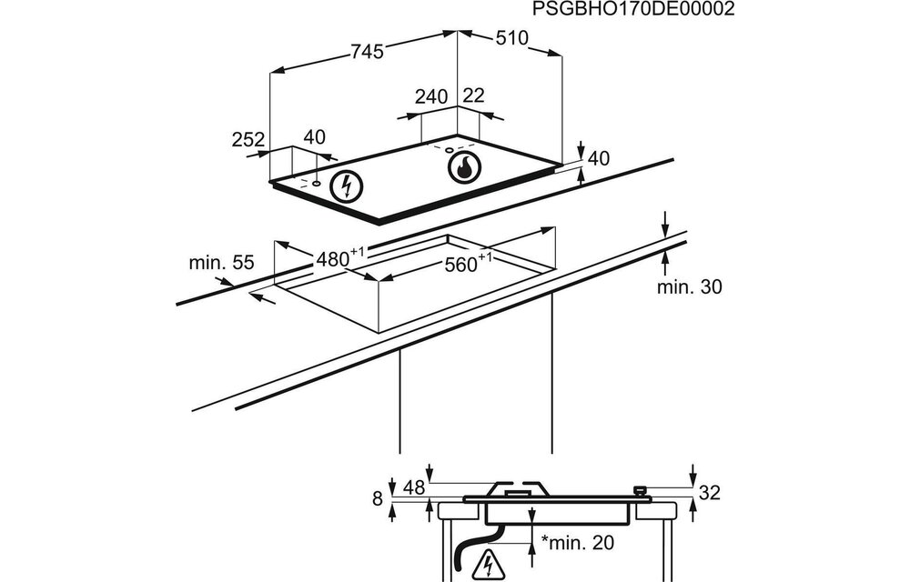 AEG HGB75500SM - Gaskookplaat