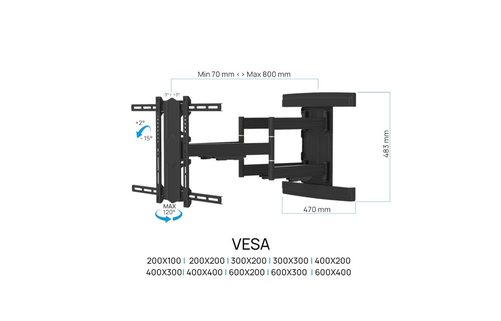 Cavus WME602 Full Motion Heavy Duty (37 - 80 inch) - TV muurbeugel