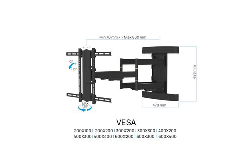Cavus WME602 Full Motion Heavy Duty (37 - 80 inch) - TV muurbeugel