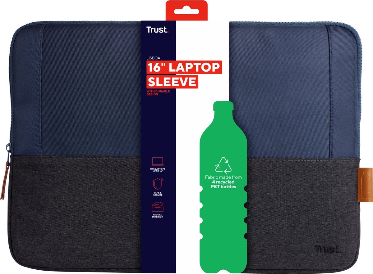 Trust Lisboa 16" laptop sleeve Blauw - Laptoptas