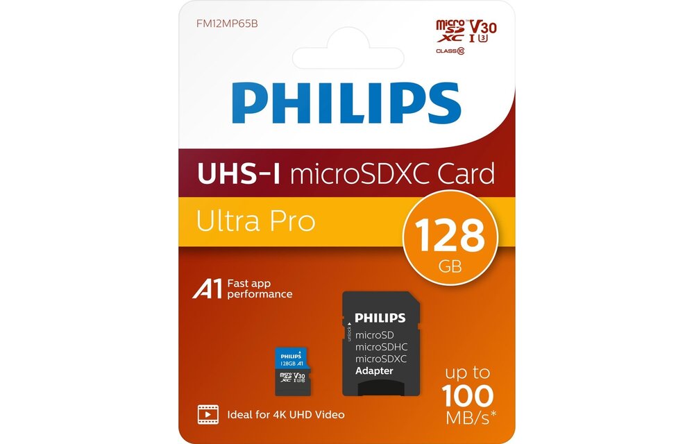 Philips MicroSDXC UHS-I U3 Kaart 128GB - Micro SD kaart