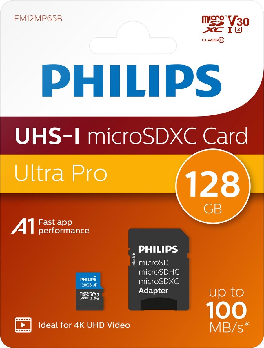 Philips MicroSDXC UHS-I U3 Kaart 128GB - Micro SD kaart