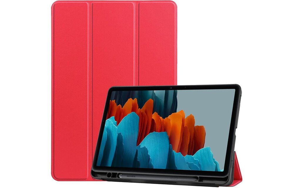 Just in Case Samsung Galaxy Tab S7 TriFold Smart Book Case Pen Slot Rood - Beschermhoes