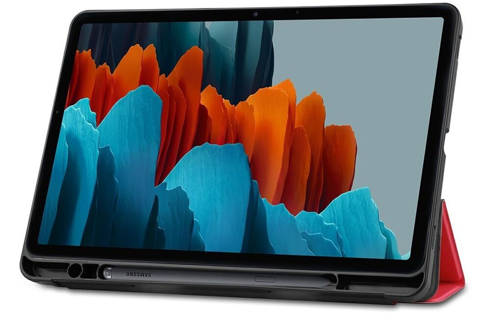 Just in Case Samsung Galaxy Tab S7 TriFold Smart Book Case Pen Slot Rood - Beschermhoes