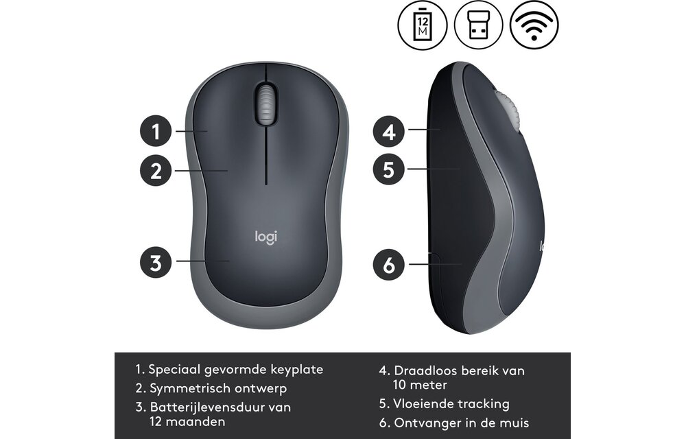 Logitech M185 Grijs - Muis