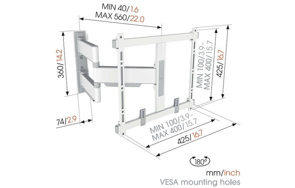 Vogel's TVM 5445 32 -65 inch wit Draaibare tv-beugel - TV muurbeugel