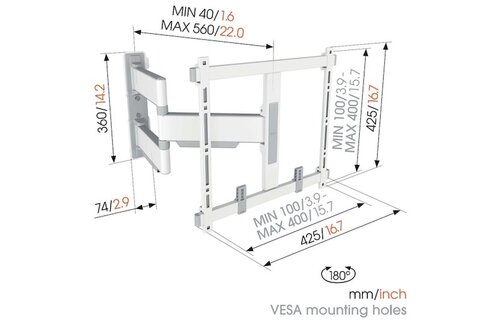 Vogel's TVM 5445 32 -65 inch wit Draaibare tv-beugel - TV muurbeugel