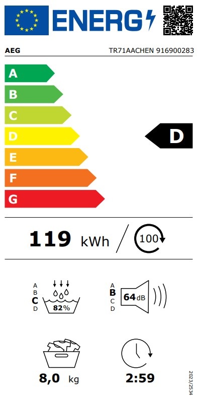 AEG TR71AACHEN SensiDry - Warmtepompdroger