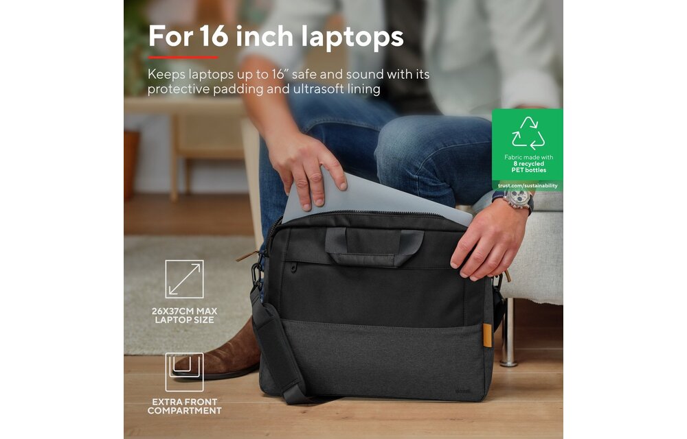 Trust Lisboa 16 inch Eco Zwart - Laptoptas