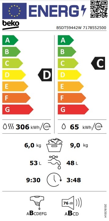 Beko B5DT59442W - Was-droogcombinatie