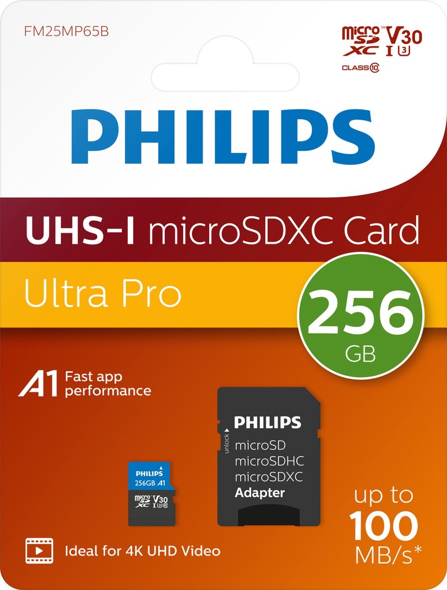 Philips MicroSDXC UHS-I U3 Kaart 256GB - Micro SD kaart
