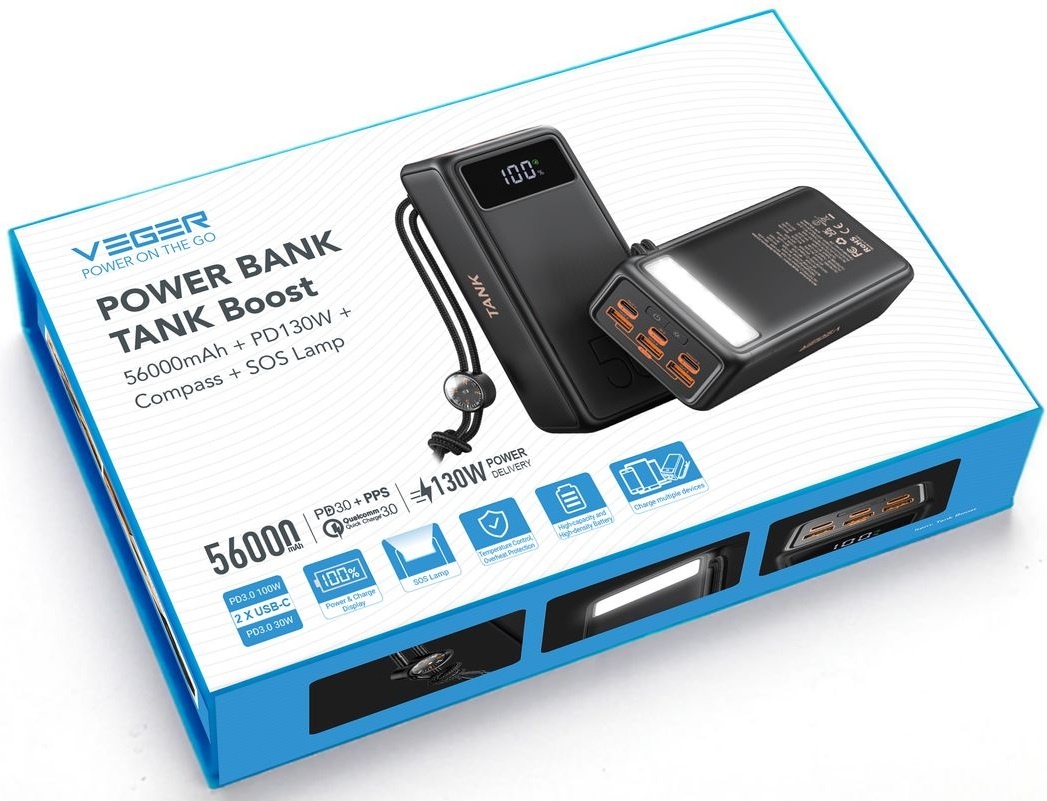 Veger Tank Boost W5001C 56.000 mAh Powerbank Zwart - Powerbank