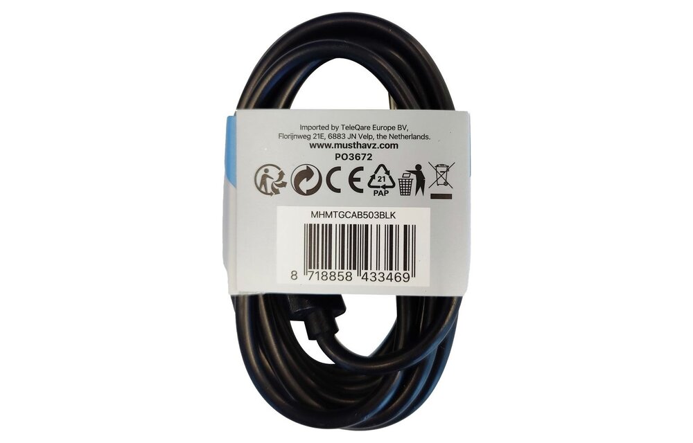 Musthavz laadkabel USB-A naar USB-C 2M Zwart