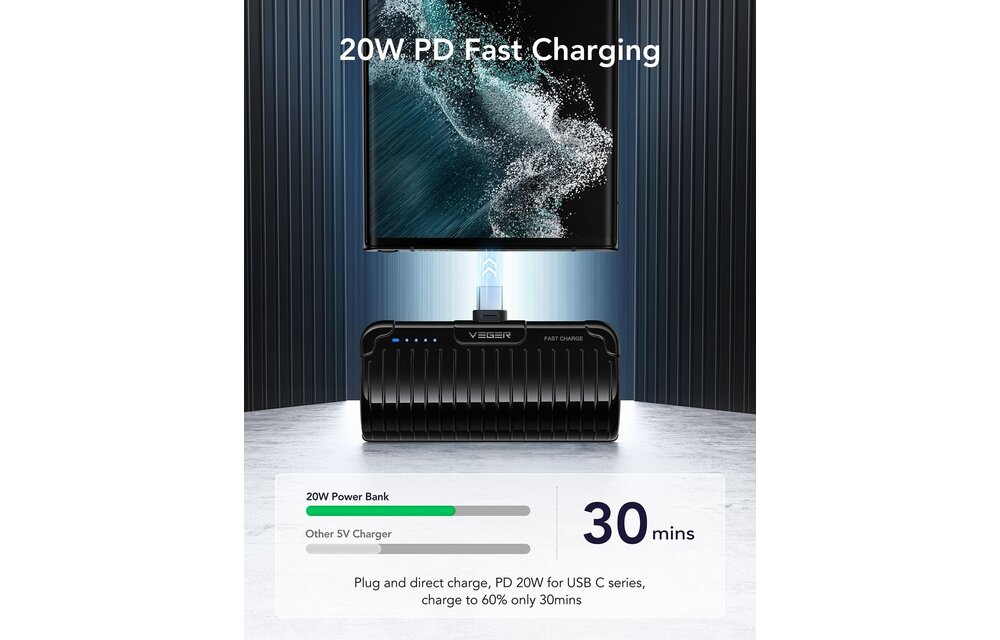 Veger PlugOn Pro-C W0558 5000mAh Zwart - Powerbank