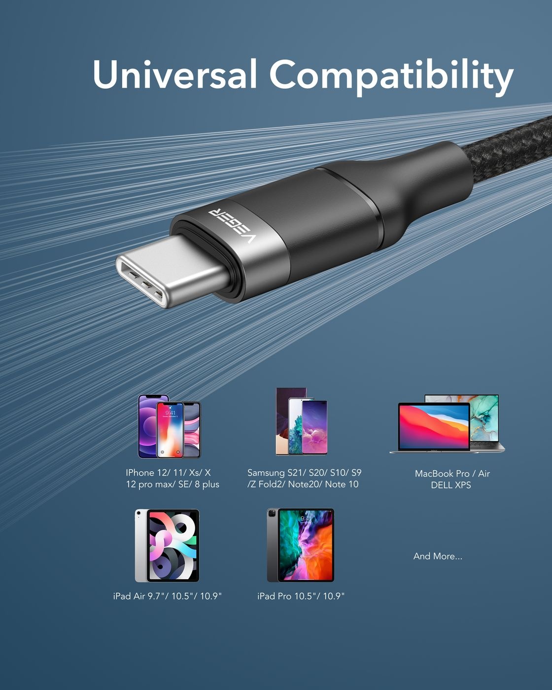 Veger CC02 USB-C naar USB-C kabel 1.5m Braided Nylon