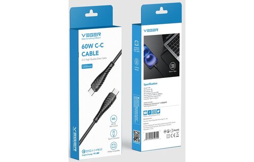 Veger V106 USB-C naar USB-C kabel 1.2m Nylon