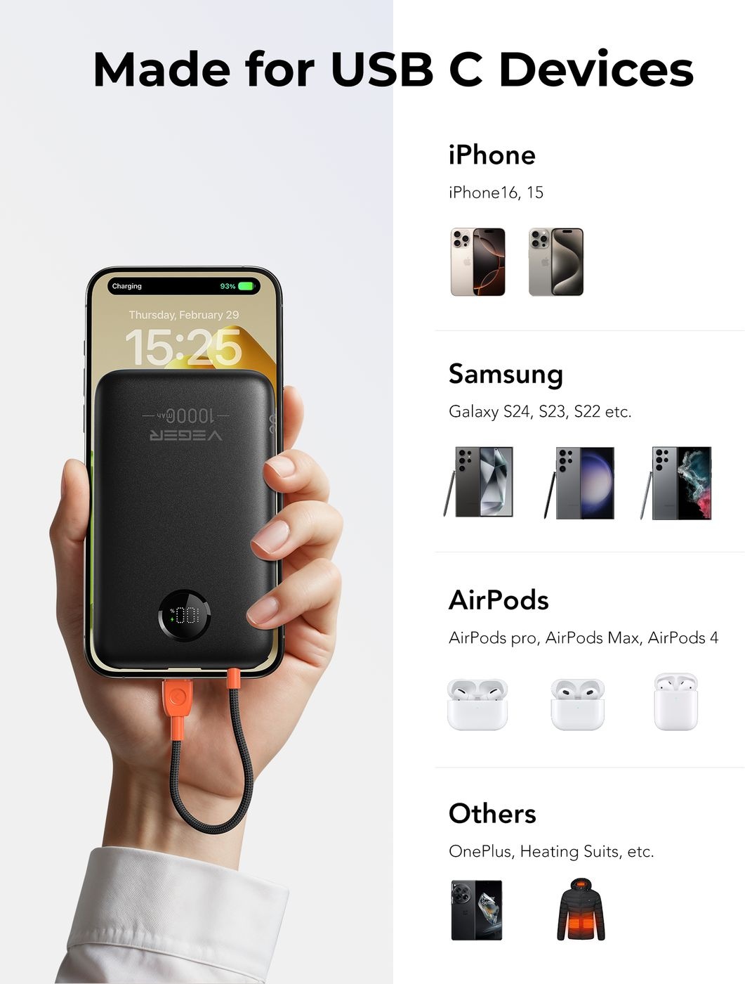 Veger K1C W1189 10.000 mAh Zwart - Powerbank