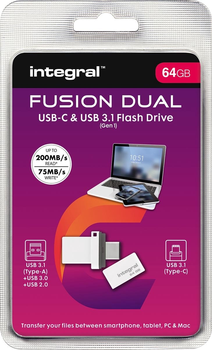 Integral Fusion Dual 3.0 USB-C 64GB - USB-stick