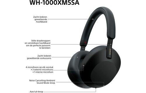 Sony WH-1000XM5SA Zwart incl. SoftCase - Draadloze koptelefoon