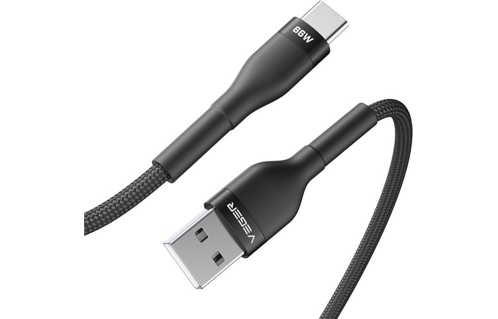 Veger AC04 USB-A naar USB-C kabel 1.2m Braided Aluminium 66 Watt