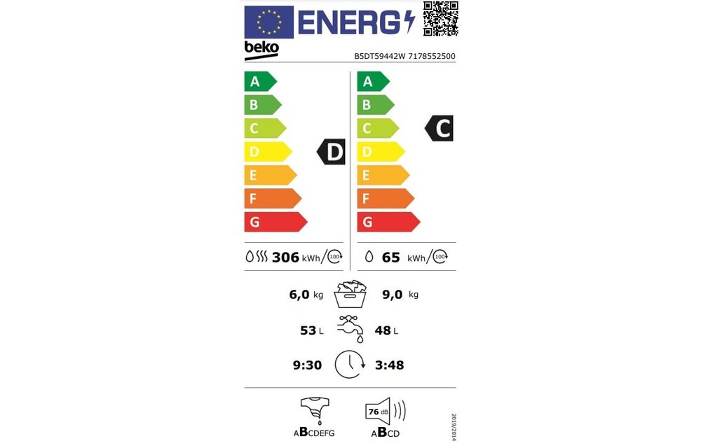 Beko B5DT59442W - Was-droogcombinatie