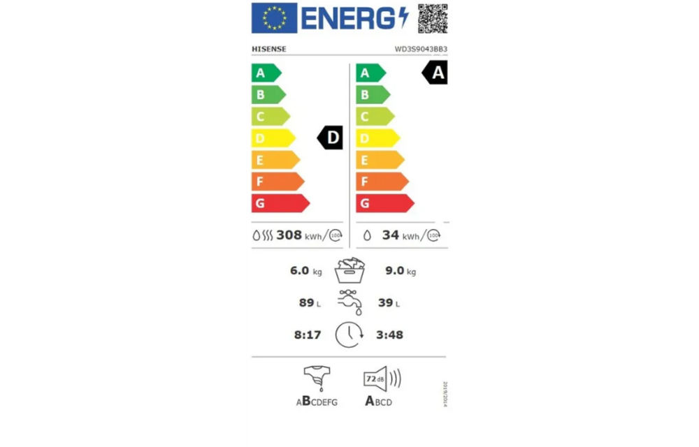 Hisense WD3S9043BB3 - Was-droogcombinatie