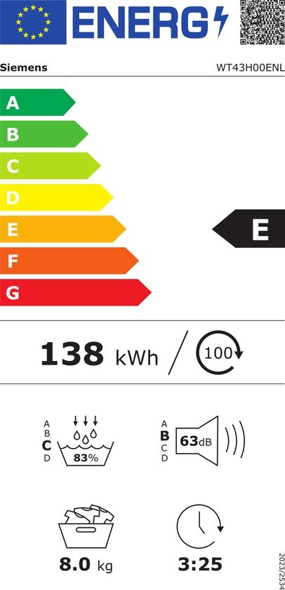 Siemens WT43H00ENL iQ300 - Warmtepompdroger