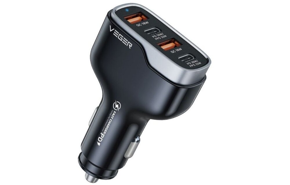 Veger CC53-2A2C PD QC 3A 66W Autolader Zwart