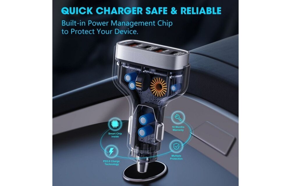 Veger CC53-2A2C PD QC 3A 66W Autolader Zwart