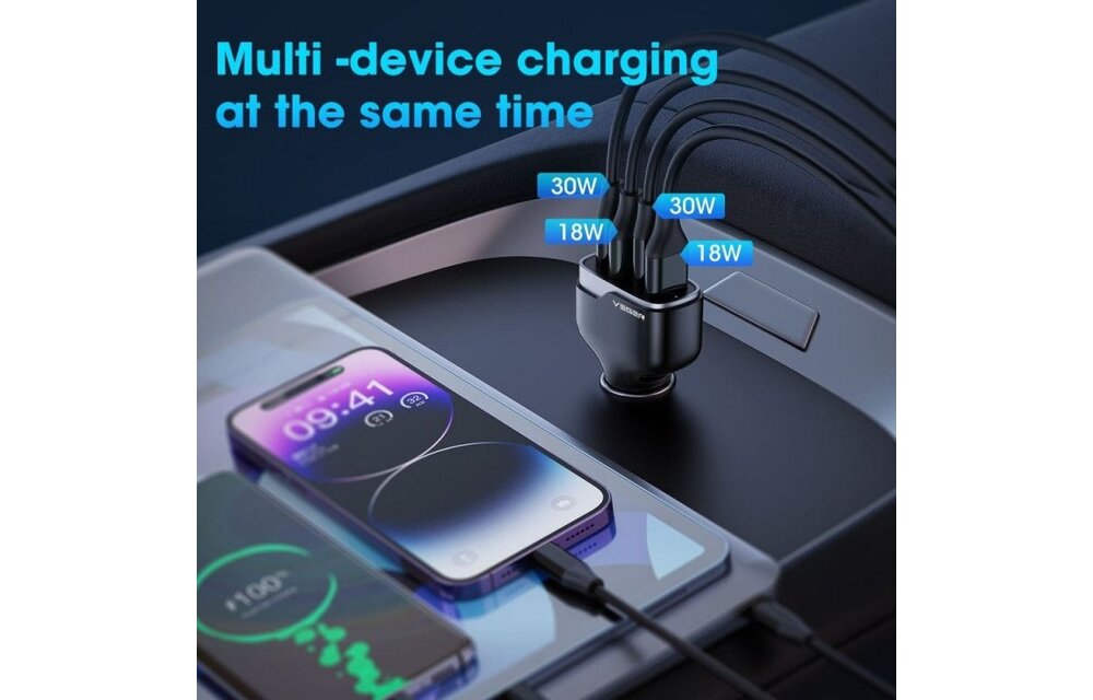 Veger CC53-2A2C PD QC 3A 66W Autolader Zwart