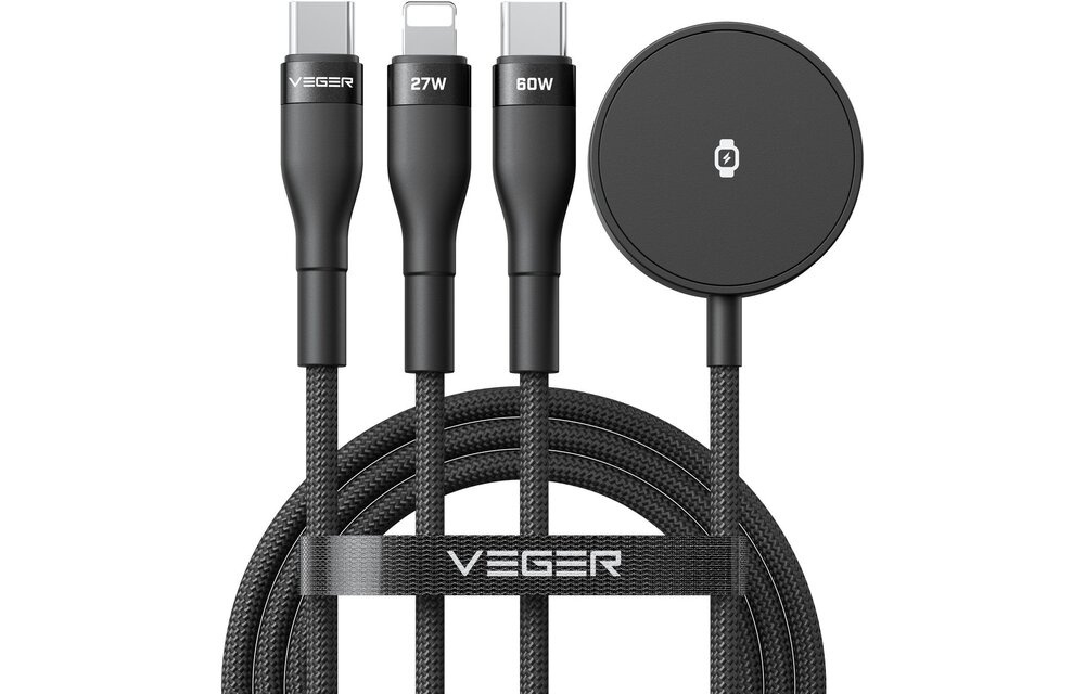 Veger V730 3 in 1 kabel met Magsafe 1.5m Braided 92 Watt
