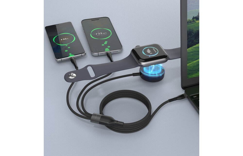 Veger V730 3 in 1 kabel met Magsafe 1.5m Braided 92 Watt