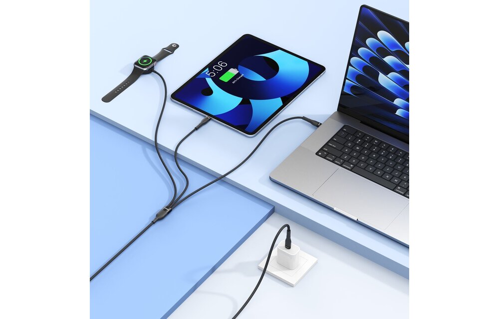 Veger V730 3 in 1 kabel met Magsafe 1.5m Braided 92 Watt