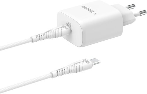 Veger snellader 45 Watt + USB-C Kabel 1,5m Nylon Wit