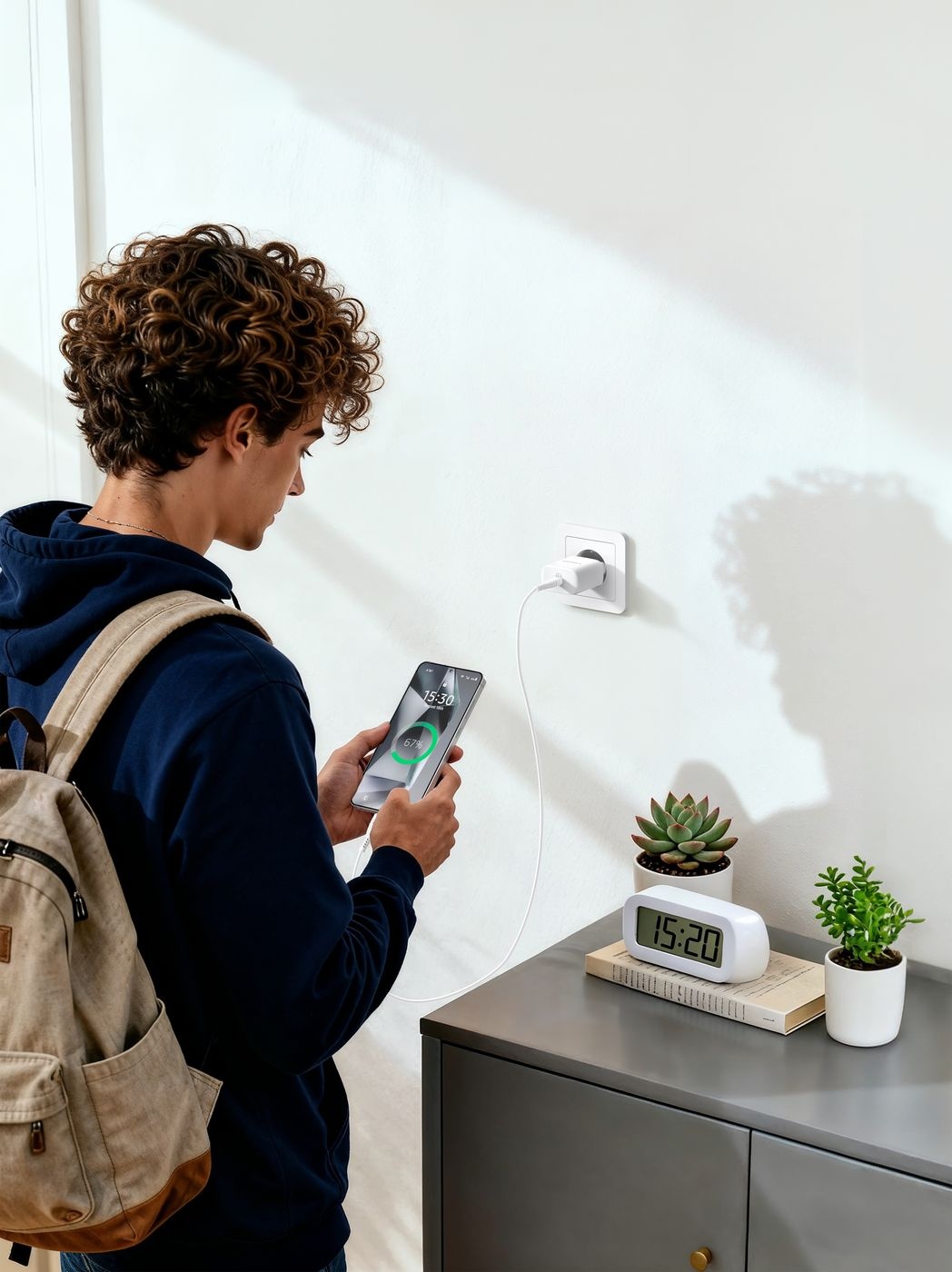 Veger snellader 45 Watt + USB-C Kabel 1,5m Nylon Wit