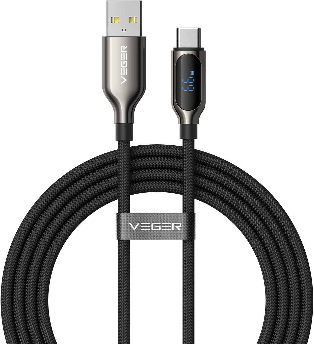 Veger AC1 USB-A naar USB-C kabel 1.2m Braided 66 Watt met display