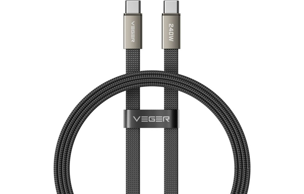 Veger CC2 USB-C naar USB-C kabel 1.5m Braided Flat 240 Watt