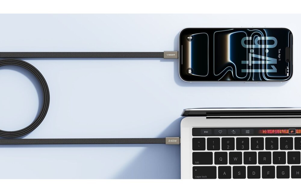 Veger CC2 USB-C naar USB-C kabel 1.5m Braided Flat 240 Watt