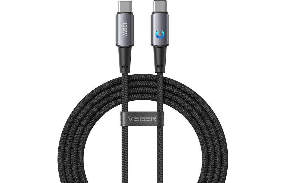Veger CC1 USB-C naar USB-C kabel 1.5m Braided Aluminium 100 Watt