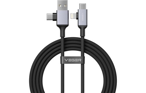 Veger V313 4 in 1 USB-A USB-C Lightning kabel 1.2m Braided Aluminium 60 Watt