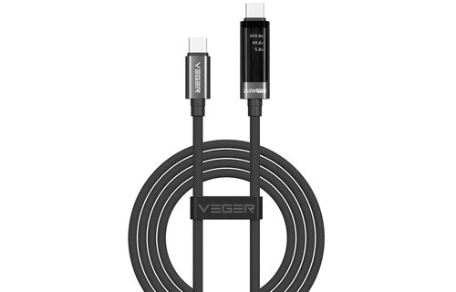 Veger DC120 USB-C naar USB-C kabel 1.5m Braided Aluminium 240 Watt met display