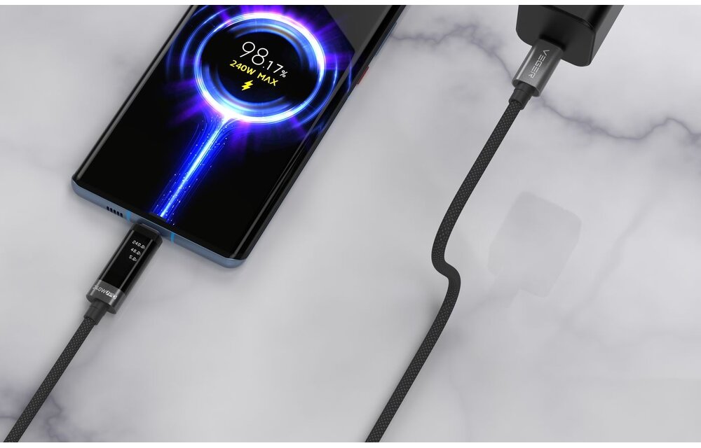Veger DC120 USB-C naar USB-C kabel 1.5m Braided Aluminium 240 Watt met display