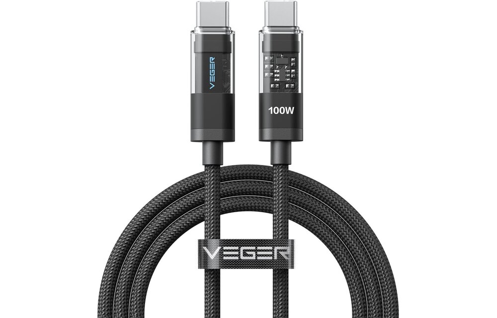 Veger CC16 USB-C naar USB-C kabel 1.5m Braided Aluminium 100 Watt met display