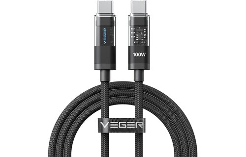 Veger CC16 USB-C naar USB-C kabel 1.5m Braided Aluminium 100 Watt met display