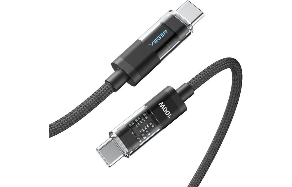Veger CC16 USB-C naar USB-C kabel 1.5m Braided Aluminium 100 Watt met display