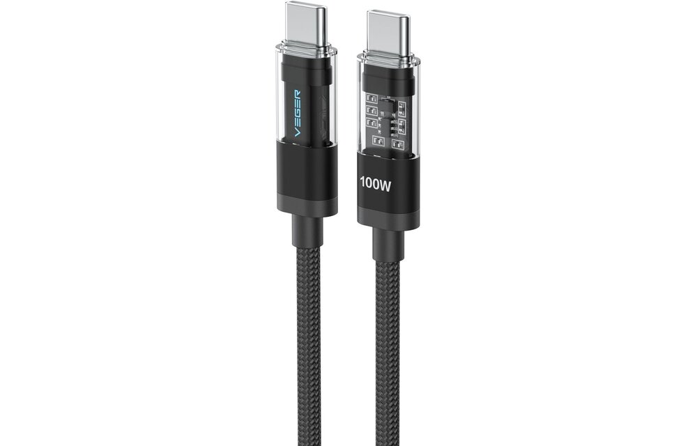 Veger CC16 USB-C naar USB-C kabel 1.5m Braided Aluminium 100 Watt met display