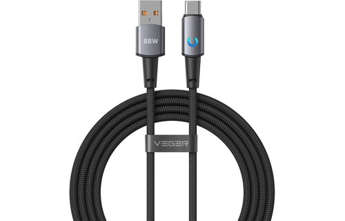 Veger AC1 USB-A naar USB-C kabel 1.2m Braided Aluminium 66 Watt